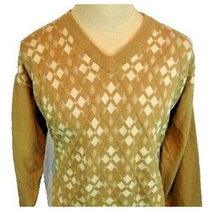 Mens Descente Int'l Collection Tan Textured Argyle V-Neck Sweater sz XXL